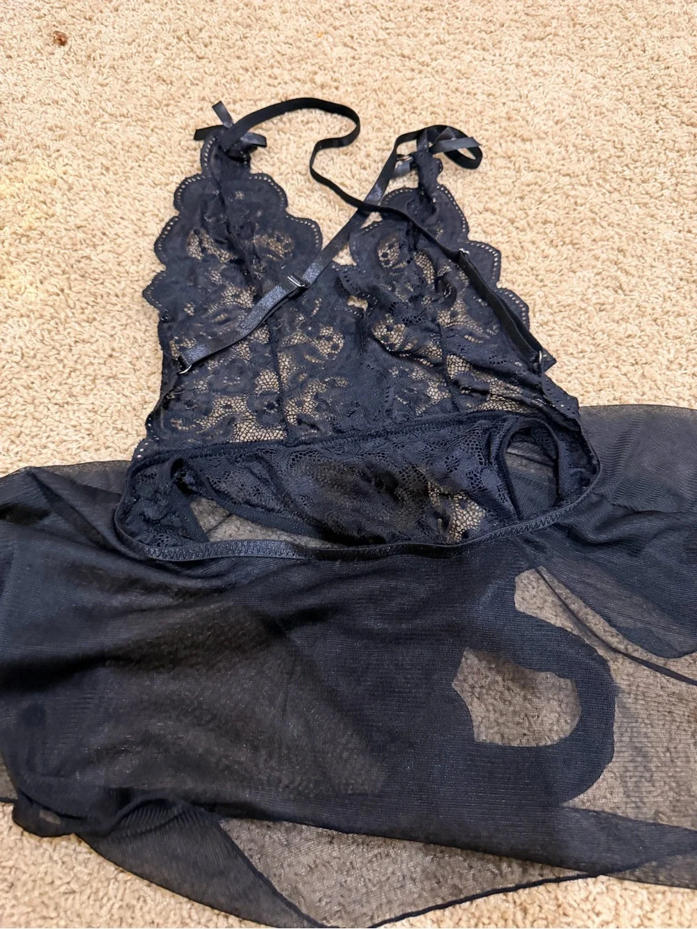 Black Lace & Mesh Chemise Nightwear - Women's Intimates
